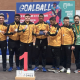 Seleção brasileira masculina no alto do pódio do Torneio Cidade de Barcelona de goalball (Divulgação/CBDV)