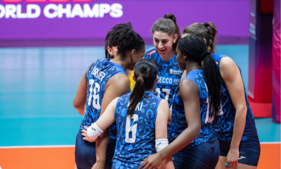 Jogadores do Conegliano em partida do Mundial de Clubes Feminino (Foto: Volleyball World)