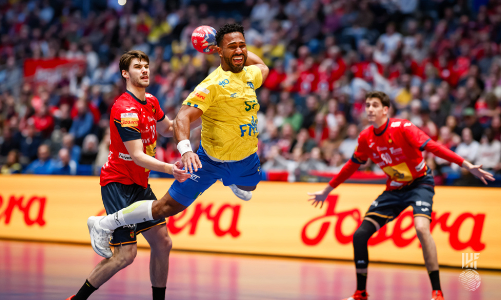 Vinicius Pandda no jogo entre Brasil e Espanha no Mundial de Handebol masculino